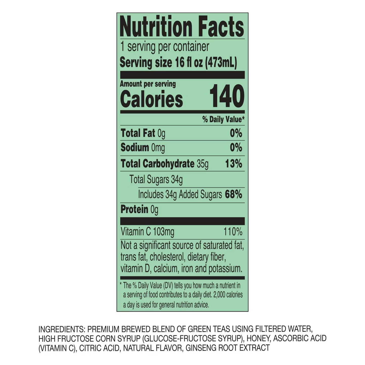 Arizona® Green Tea with Ginseng and Honey - 16 oz, Carton of 24 | Naturally Caffeinated, No Artificial Flavors