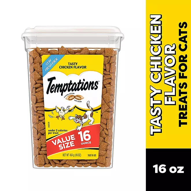TEMPTATIONS Cat Treats Variety Pack with Tasty Chicken Flavor, Catnip Fever, & Surfers' Delight, 16 oz., 3 tubs