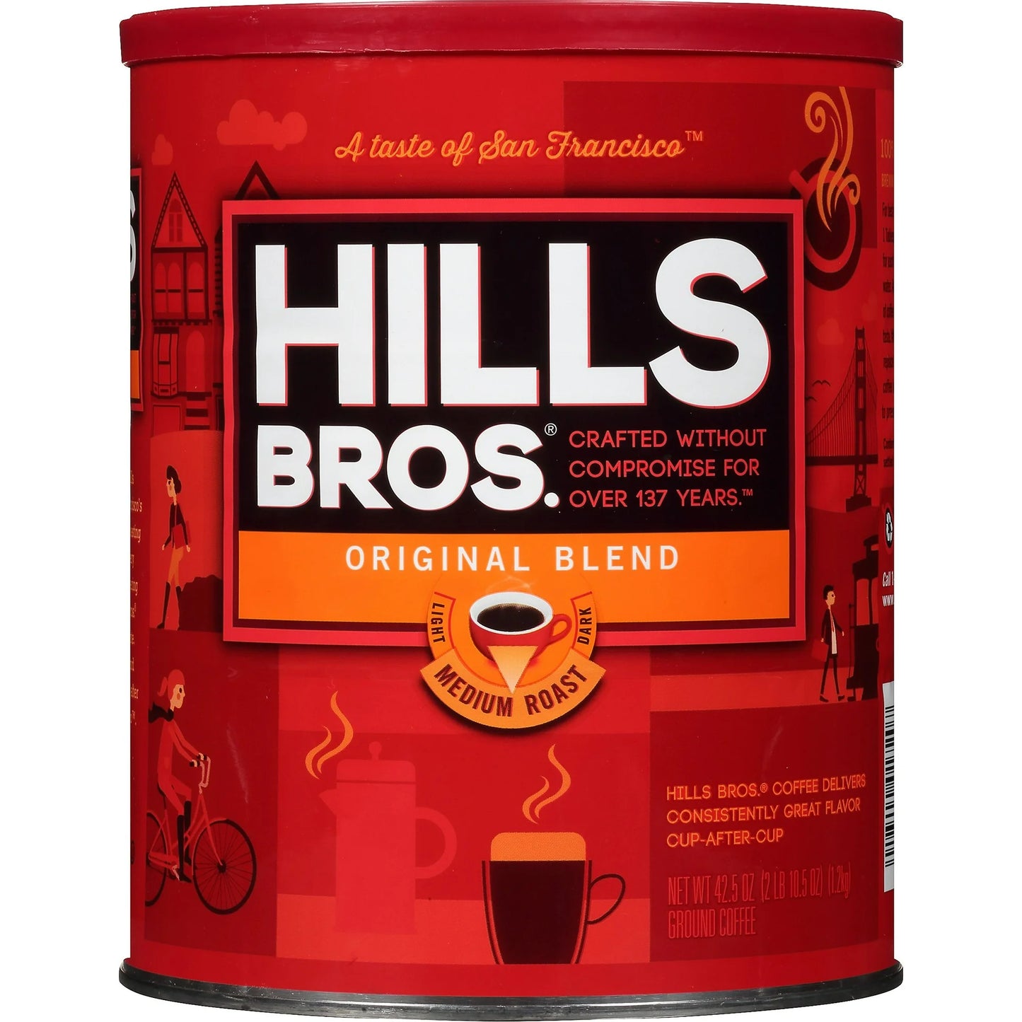 Hills Bros. Original Blend Ground Coffee 42.5 oz – Classic Medium Roast, Rich & Smooth Flavor for Home or Office Brew