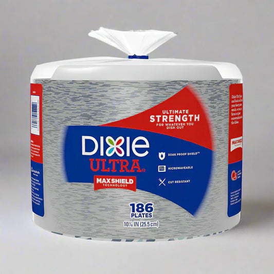 Dixie Ultra Paper Plates, 10-1/16", 186-Count – Strong, Soak-Proof Disposable Dinner Plates for Parties & Everyday Meals
