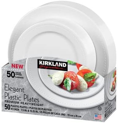 Kirkland Signature Elegant Plastic Plates, White Variety Pack, 50-Count – Premium Disposable Plates for Weddings, Parties & Special Events