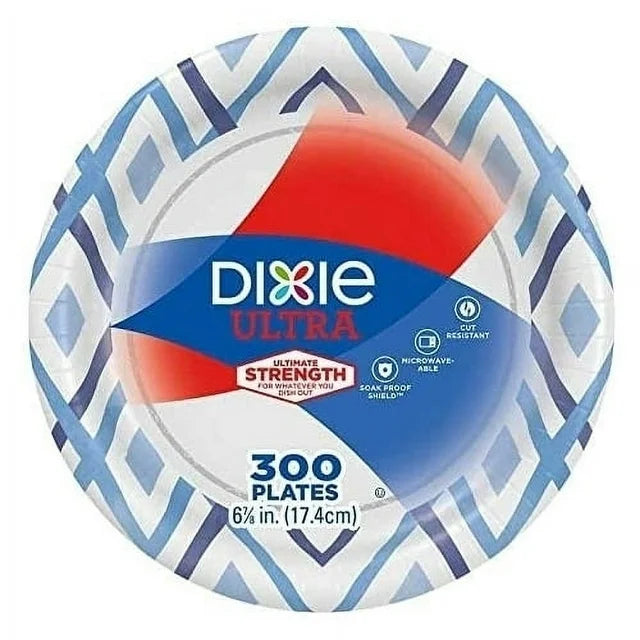 Dixie Ultra Paper Plates, 6-7/8", 300-Count – Strong & Soak-Proof Snack & Dessert Plates for Everyday Use & Parties