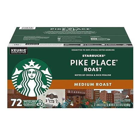 "Starbucks Pike Place Roast K-Cups, Medium Roast Coffee Pods – 72 Count – Compatible with Keurig Brewers"