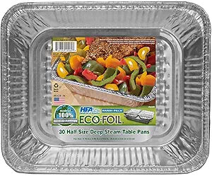 Eco-Foil Half Size Deep Steam Table Pans, 30-Count – Heavy-Duty Aluminum Disposable Pans for Catering, Baking & Food Storage