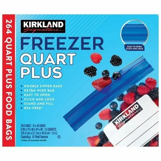 Kirkland Signature Freezer Quart Plus Bags 264‑Count | Leakproof, Freezer-Safe Bulk – MGgrocery.store