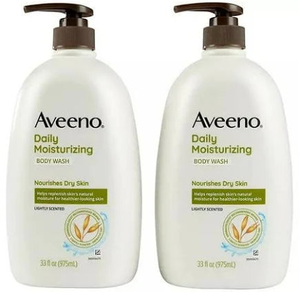 Aveeno Daily Moisturizing Body Wash with Soothing Oat – 33 fl oz (2 Pack) | Nourishing Cleanser for Dry, Sensitive Skin