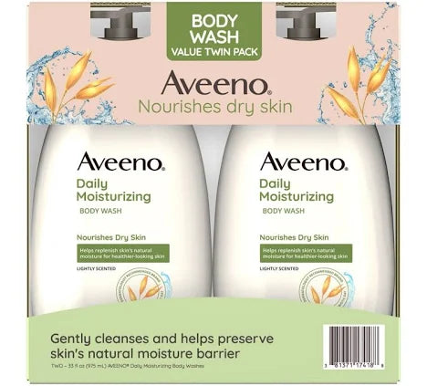 Aveeno Daily Moisturizing Body Wash with Soothing Oat – 33 fl oz (2 Pack) | Nourishing Cleanser for Dry, Sensitive Skin