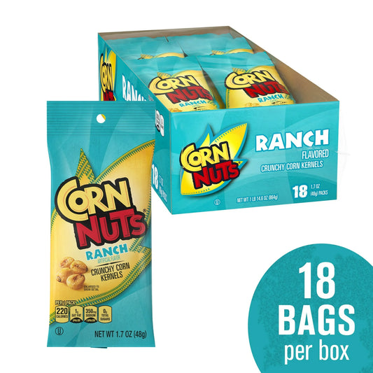 CORN NUTS Ranch Crunchy Corn Kernels Flavored Nuts Snack, Shelf-Stable, 1.7 oz Plastic Pouch (Pack of 18)