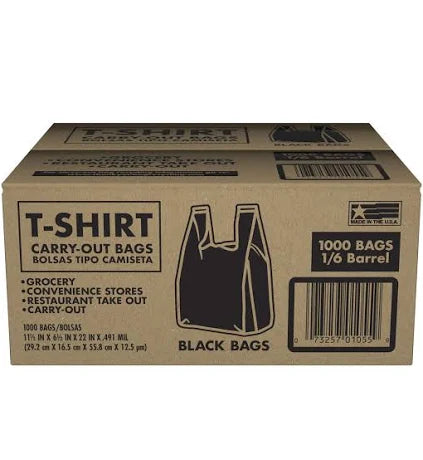 Black T-Shirt Carryout Bags – 1,000 Count | Durable Plastic Grocery & Retail Bags, Disposable & Recyclable