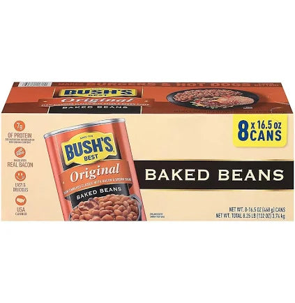 Bush’s Best Baked Beans 16.5 oz (8 Pack) – Slow-Cooked Original Recipe, Rich in Flavor & Plant-Based Protein