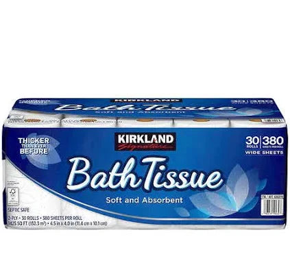 " Kirkland Signature 2-Ply Bath Tissue – 380 Sheets, 30 Rolls | Soft, Strong & Affordable"