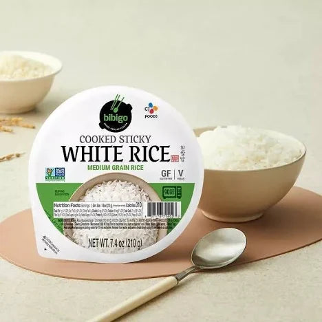 Bibigo Cooked Sticky White Rice Bowls 7.4 oz, 12-Count | Ready-to-Eat Medium Grain Rice