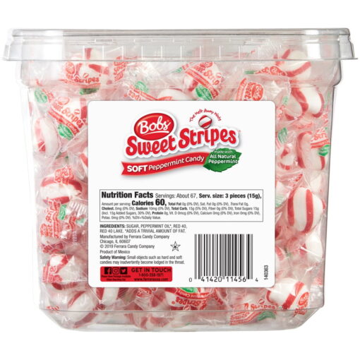 Bob's Sweet Stripes Soft Peppermint Candy – 200 Count (34.5 oz) – Individually Wrapped, Naturally Flavored, Gluten-Free