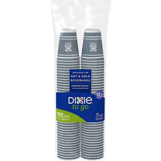 Dixie To Go 12 oz Insulated Paper Cups with Lids, 160-Count – Disposable Hot Beverage Cups for Coffee, Tea, and Travel
