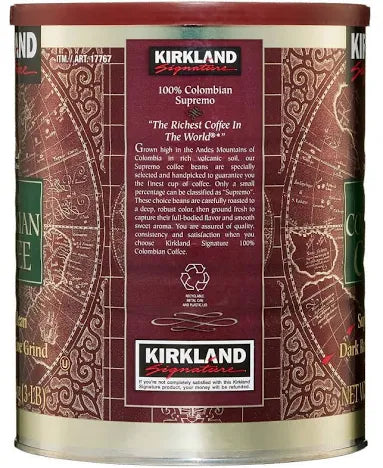 Kirkland Signature Colombian Coffee, Dark Roast, 3 lbs – 100% Arabica, Bold & Smooth Flavor