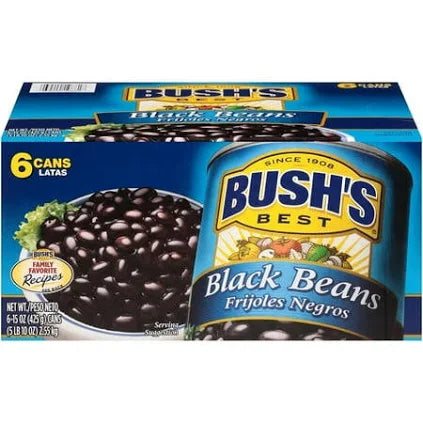 Bush’s Black Beans 15 oz Cans (Pack of 6) – Ready-to-Use, High-Protein, Fiber-Rich Canned Beans for Cooking & Meals