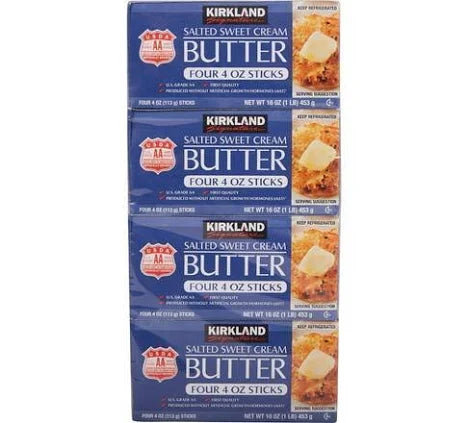 Kirkland Signature Salted Butter Sticks, 4-Pack (1 lb Each) – Creamy Texture, Grade AA, Real Dairy