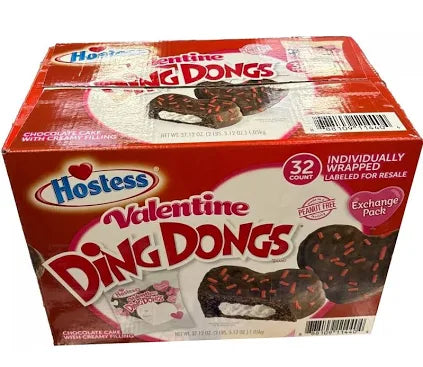 Hostess Valentine Ding Dongs – 1.16 oz, 32 Pack | Individually Wrapped Chocolate Cakes with Creamy Filling, Limited Edition