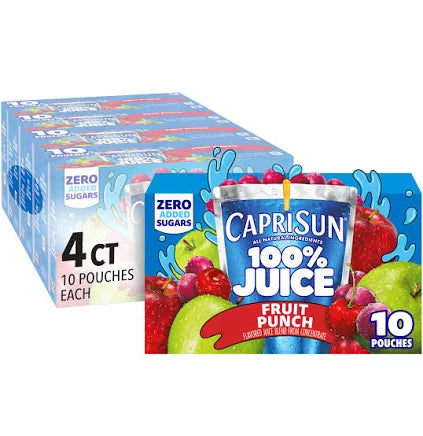 Capri Sun 100% Juice Variety Pack, 6 fl oz, 40 Pouches – No Added Sugar, 100% Real Juice