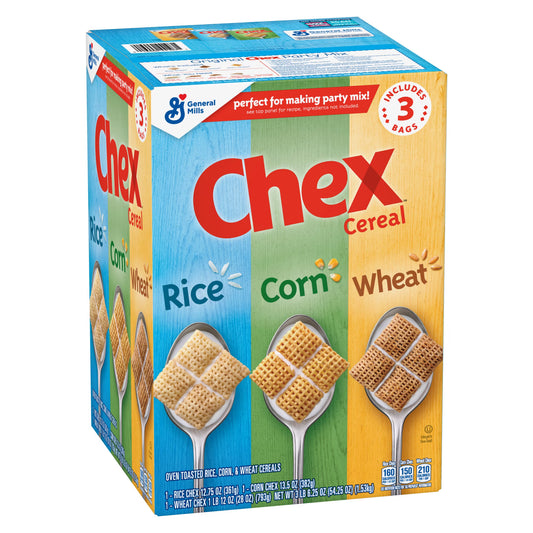 Chex Cereal Party Mix Variety Pack – Corn, Rice & Wheat Chex – 3 Count (54.25 oz Total) – Snack Mix for Parties & Gatherings