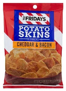 TGI Friday’s Potato Skins Cheddar & Bacon – Crunchy Snack Chips with Real Potato, Cheese & Smoky Bacon Flavor