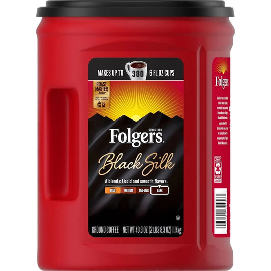 Folgers Black Silk Ground Coffee – 40.3 oz | Dark Roast, Bold Flavor, 100% Arabica