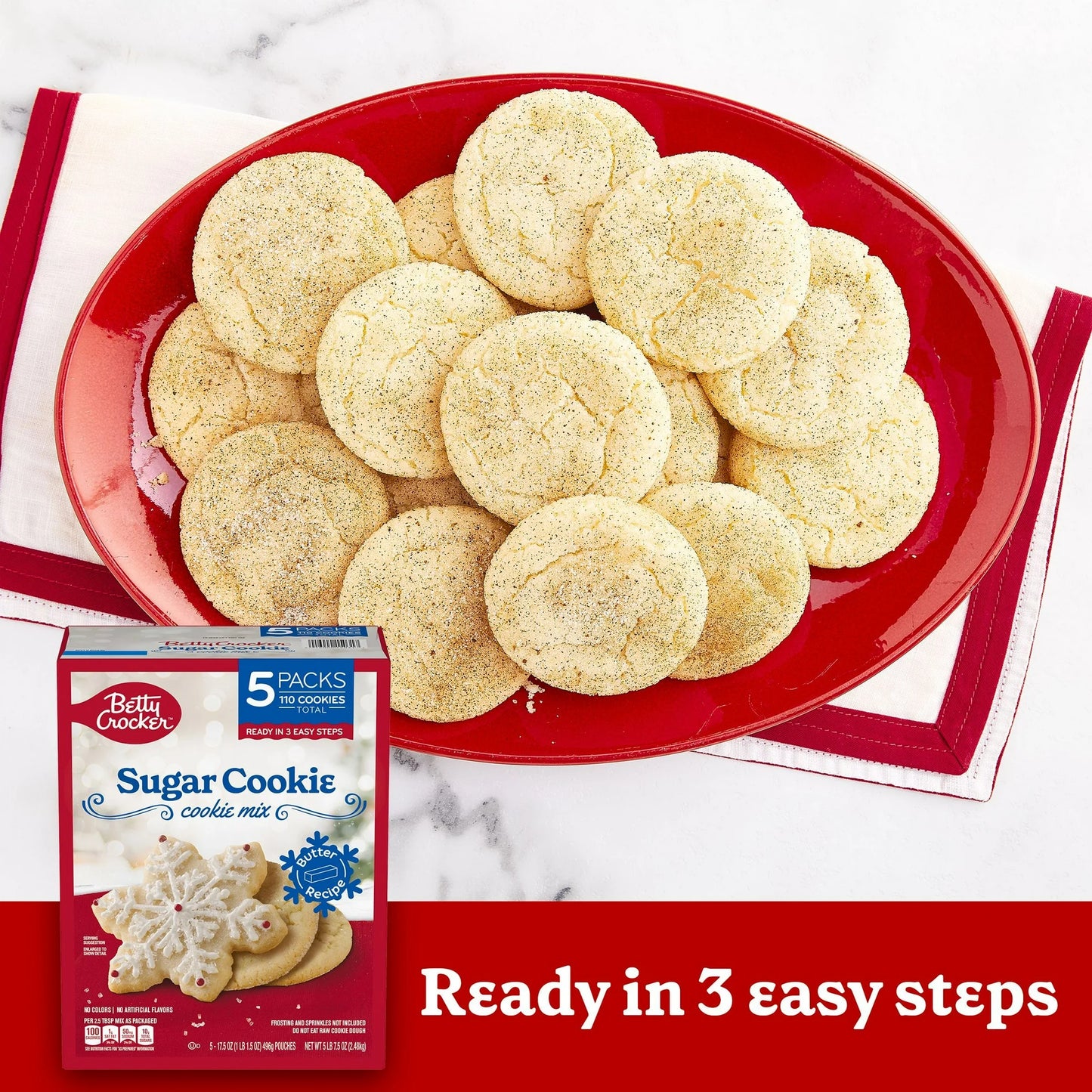 Betty Crocker Sugar Cookie Mix – 5 Packs, 5 lb. 7.5 oz | Makes 110 Cookies | Easy-to-Bake, Ideal for Decorating, Kosher