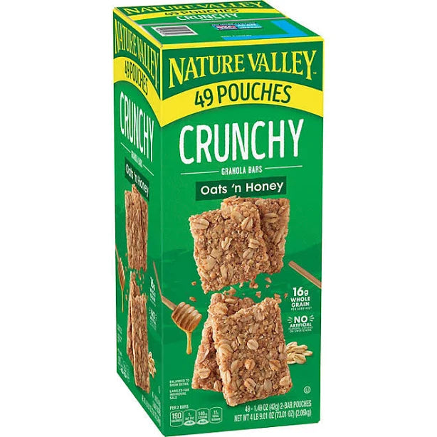 Nature Valley Crunchy Granola Bars Oats ’n Honey – 98 Bars (49 Pouches) | Healthy, Whole Grain Snack