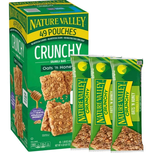 Nature Valley Crunchy Granola Bars Oats ’n Honey – 98 Bars (49 Pouches) | Healthy, Whole Grain Snack