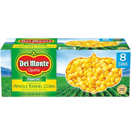 Del Monte Golden Sweet Whole Kernel Corn 15.25 oz Cans (8 Pack) – Crisp, Sweet Corn for Cooking & Meals