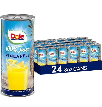 Dole 100% Pineapple Juice, 8 fl oz Cans, 24-Count – No Sugar Added, Non-GMO, Rich in Vitamin C