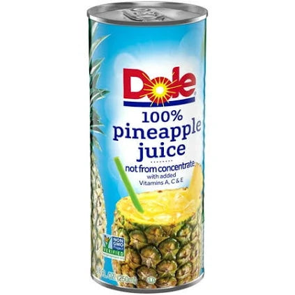 Dole 100% Pineapple Juice, 8 fl oz Cans, 24-Count – No Sugar Added, Non-GMO, Rich in Vitamin C