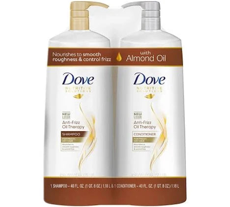 Dove Anti-Frizz Oil Therapy Shampoo & Conditioner – 40 fl oz (2 Pack) | Smooth, Hydrating Hair Care for Frizz Control