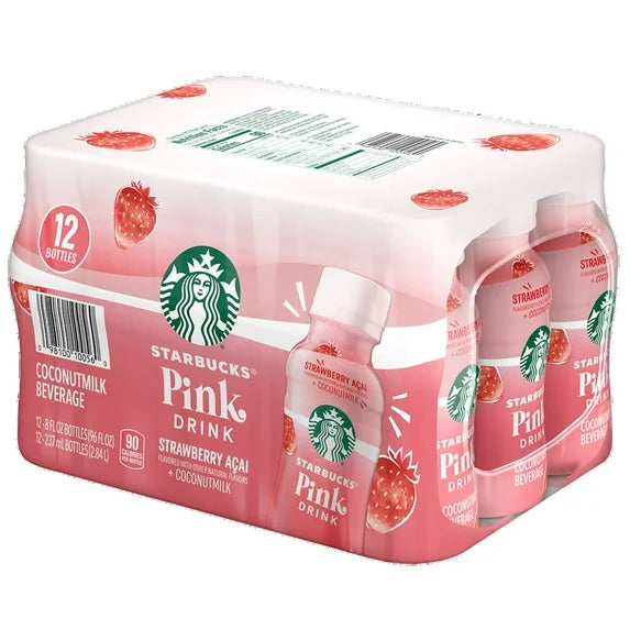Starbucks Pink Drink with Coconutmilk, 8 fl oz Cans, 12-Count – Strawberry Açaí Refreshment