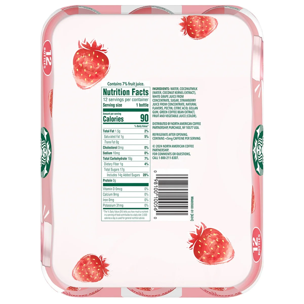 Starbucks Pink Drink with Coconutmilk, 8 fl oz Cans, 12-Count – Strawberry Açaí Refreshment