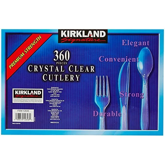 Kirkland Signature Clear Plastic Cutlery, 360-Count – Heavy-Duty Disposable Forks, Spoons & Knives for Parties & Everyday Use