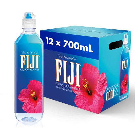 FIJI Natural Artesian Water, 23.7 fl oz Bottles, 12-Count – Silky Smooth, Electrolyte-Rich Hydration