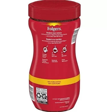 Folgers Classic Roast Instant Coffee Crystals – 16 oz | Rich, Smooth, Fast-Dissolving Coffee