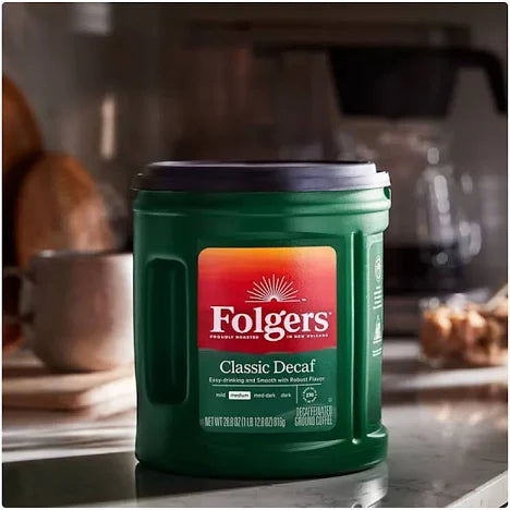 Folgers Decaffeinated Classic Roast Coffee – 28.8 oz | Smooth, Rich Flavor, No Caffeine