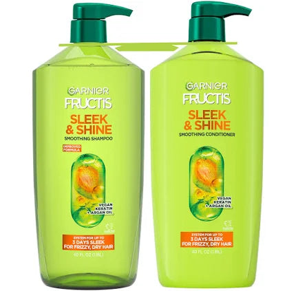 Garnier Fructis Sleek & Shine Shampoo and Conditioner 40 fl oz (2 Pack) – Anti-Frizz, Hydrating Hair Care for Smooth, Shiny Hair
