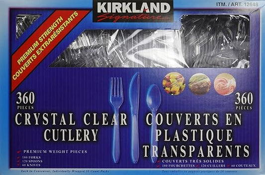 Kirkland Signature Clear Plastic Cutlery, 360-Count – Heavy-Duty Disposable Forks, Spoons & Knives for Parties & Everyday Use