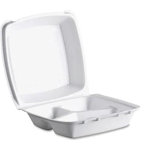 Hefty 3-Compartment Foam Hinged Lid Containers – 125 Count | Durable, Leak-Resistant Food Storage