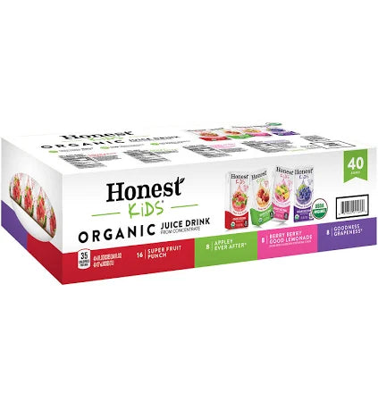 Honest Kids Organic Juice Drink Variety Pack, 6 fl oz, 40 Pouches – USDA Organic, No Added Sugar