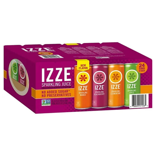 IZZE Sparkling Juice Beverage Variety Pack, 8.4 fl oz Cans, 24-Count – 70% Real Juice, No Added Sugar