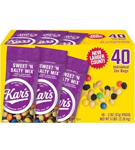 Kar's Sweet 'N Salty Mix – 2 oz, 40 Count | Gluten-Free Trail Mix with Peanuts, Raisins, Sunflower Kernels & Chocolate Gems