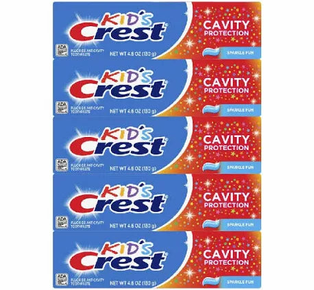 Crest Kid’s Toothpaste Sparkle Fun – 5 Pack (4.6 oz Tubes) | Bubble Gum Flavor, Cavity Protection with Fluoride