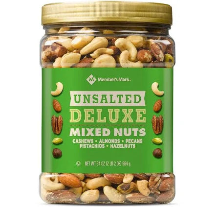 M.M Unsalted Deluxe Mixed Nuts – 34 oz Jar | Premium Blend of Cashews, Almonds, Pecans, Pistachios & Hazelnuts