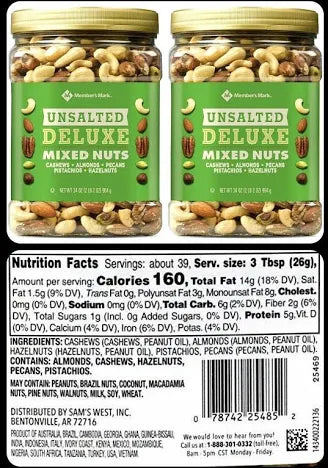 M.M Unsalted Deluxe Mixed Nuts – 34 oz Jar | Premium Blend of Cashews, Almonds, Pecans, Pistachios & Hazelnuts