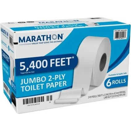 Marathon Jumbo Roll Bath Tissue – 2-Ply, 900 ft, 6 Rolls | Commercial Toilet Paper for High-Traffic Restrooms
