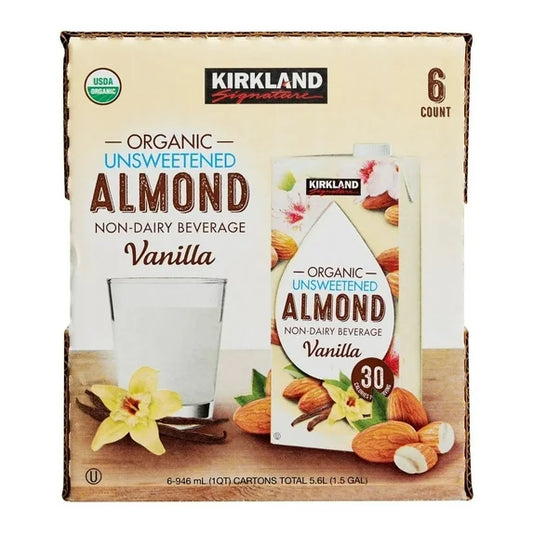 Kirkland Signature Organic Vanilla Almond Beverage, 32 fl oz Cartons, 6‑Pack – Unsweetened, Vegan & USDA Organic